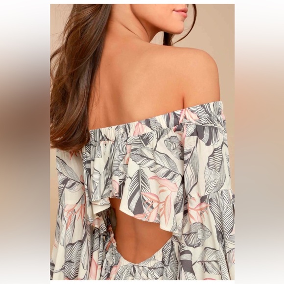 Sun-Drenched Daydream Beige Floral Print Off-the-Shoulder Dress - Picture 6 of 6